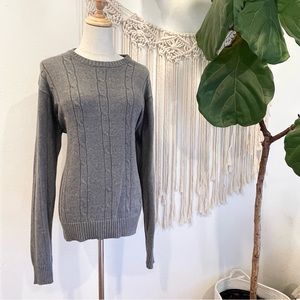 Oscar De La Renta Grey Cotton Cable Knit Sweater Shirt | Size Large